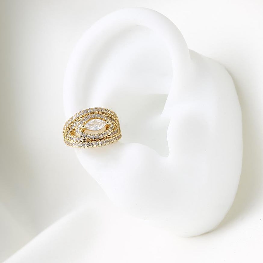 Earcuff de banda continua en baño de rodio dorado sobre oreja | Feral