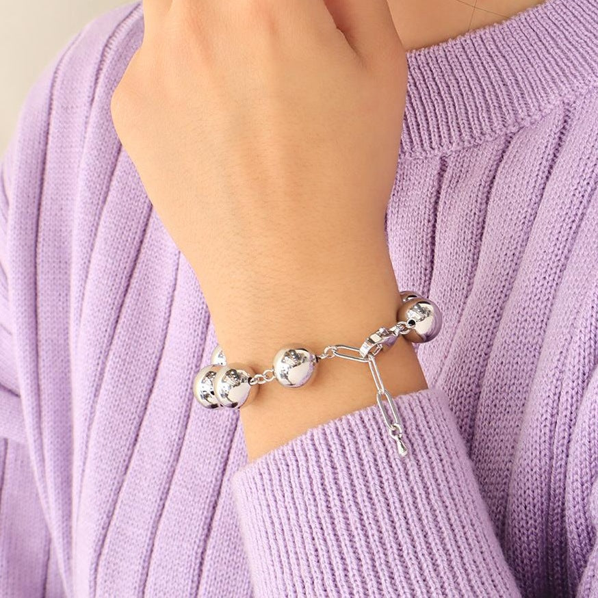 Pulsera de esferas pulidas ajustable en baño de rodio plateado | Feral